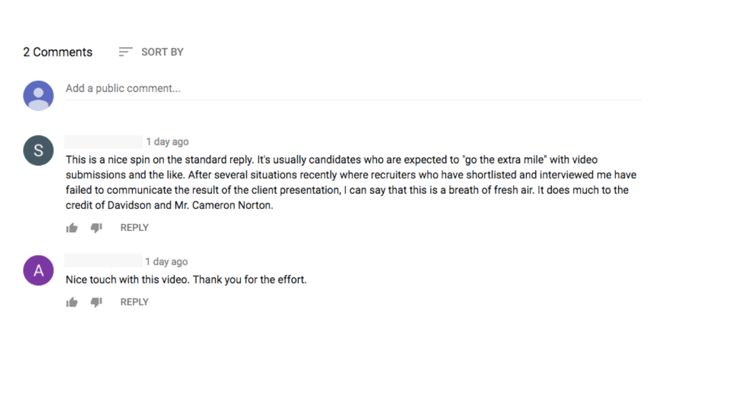 Comments on rejection video screen shot